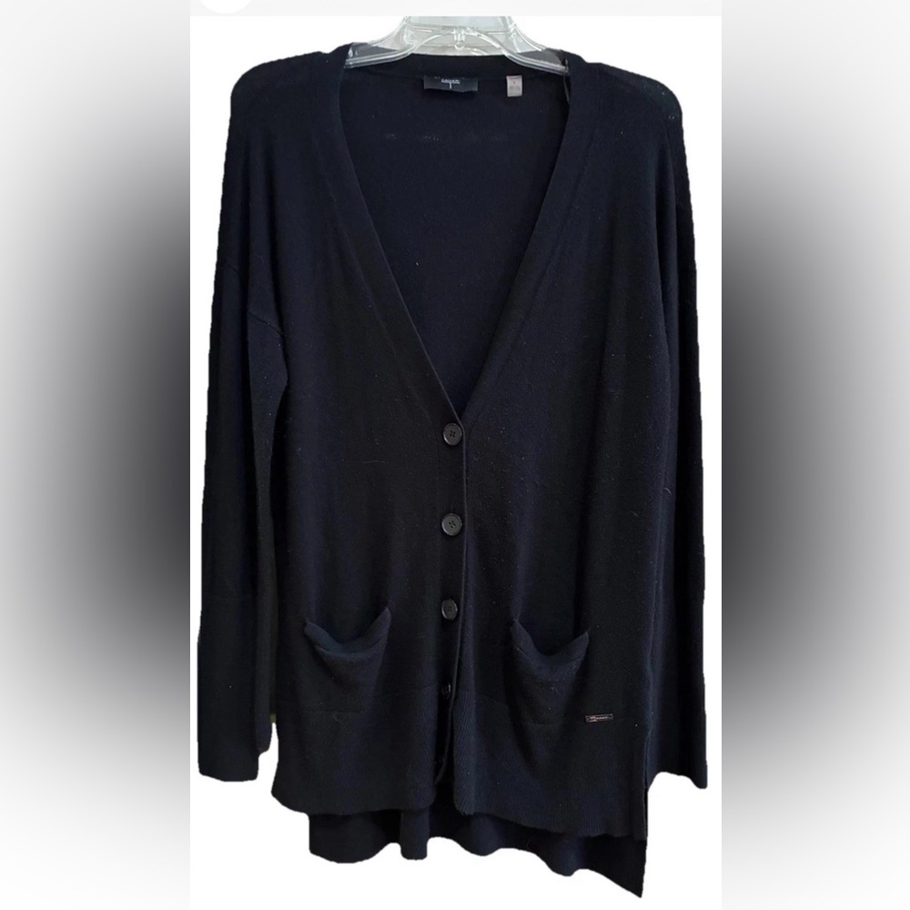 Tahari Women’s  Black V-Neck Button Cardigan with Pockets, Size S